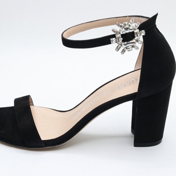 Stuart Weitzman Nearlynude Crystal Nova Sandal Black/Clear 6 B - Picture 3 of 6